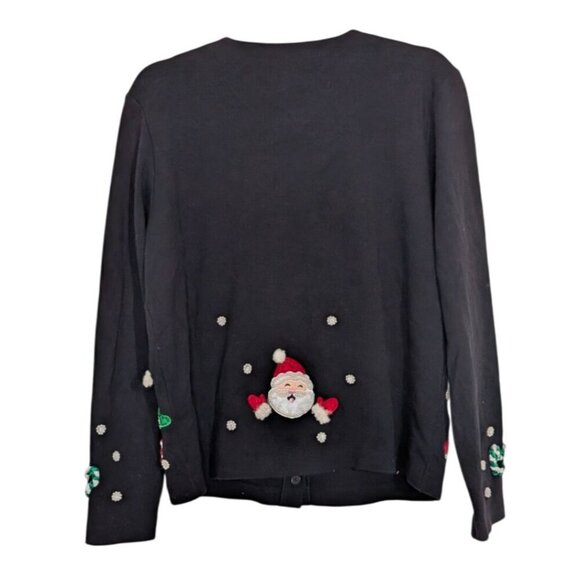 Just B Not So Ugly Christmas Cardigan Womens Size Small Black Beaded Santa - Picture 7 of 11